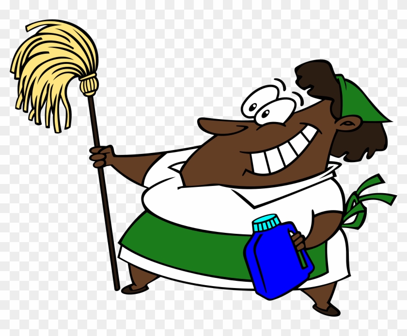 Medium Image - Black Cartoon Cleaning Lady Clipart