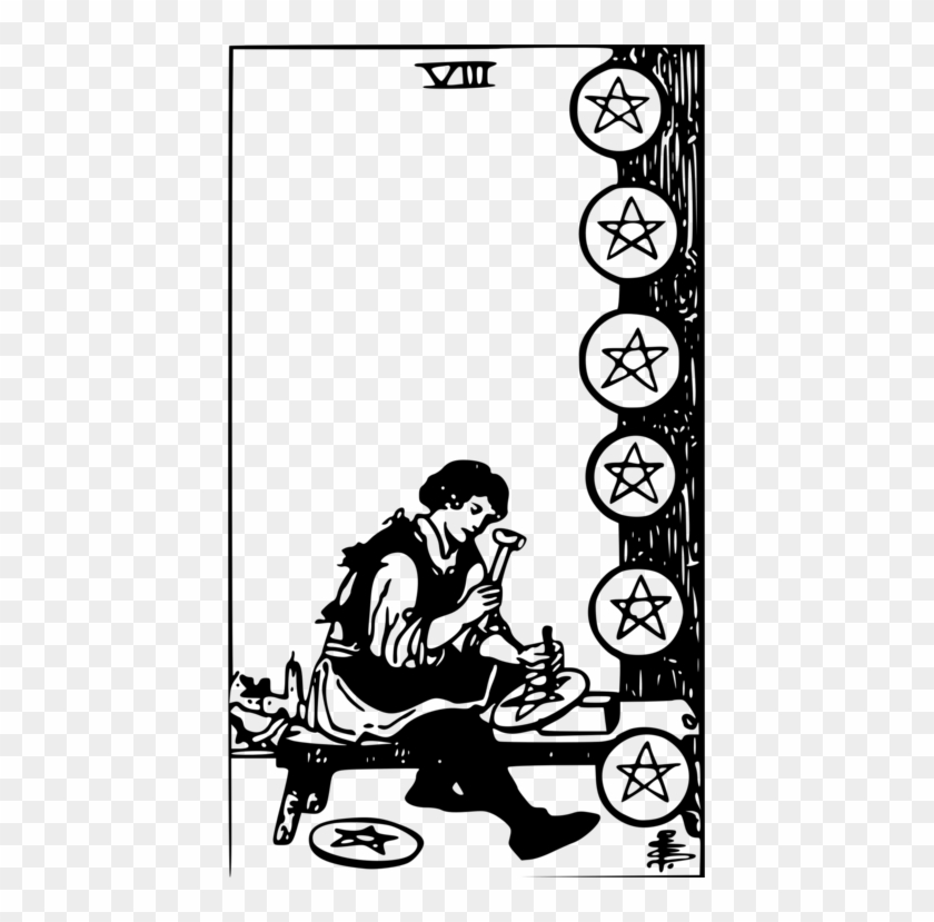 Rider-waite Tarot Deck Minor Arcana Pentacle Suit Of - 8 Of Pentacles Clipart #919485