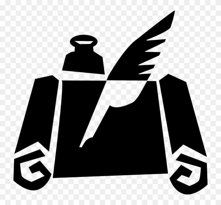 Vector Illustration Of Parchment And Feather Quill - Illustration Clipart