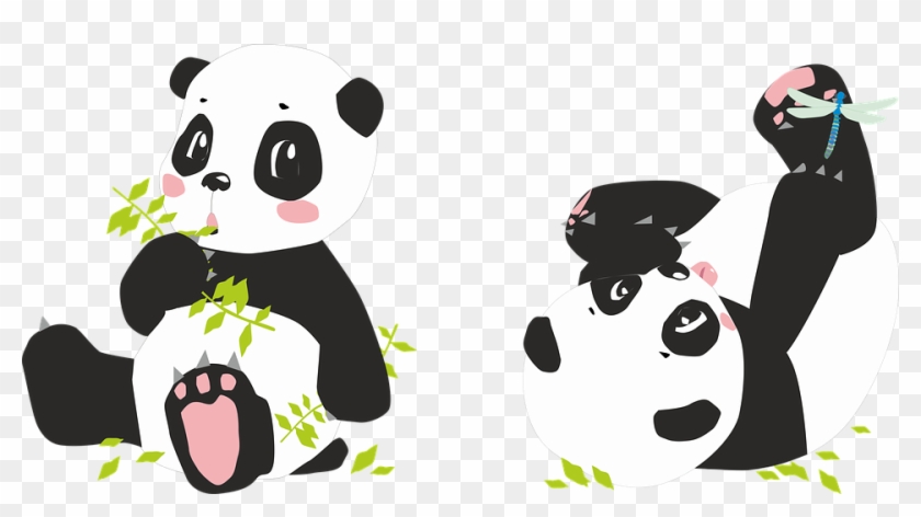 Panda Pandas Bear Dragonfly Bamboo Black White - Imagen Kawaii De Pandas Clipart