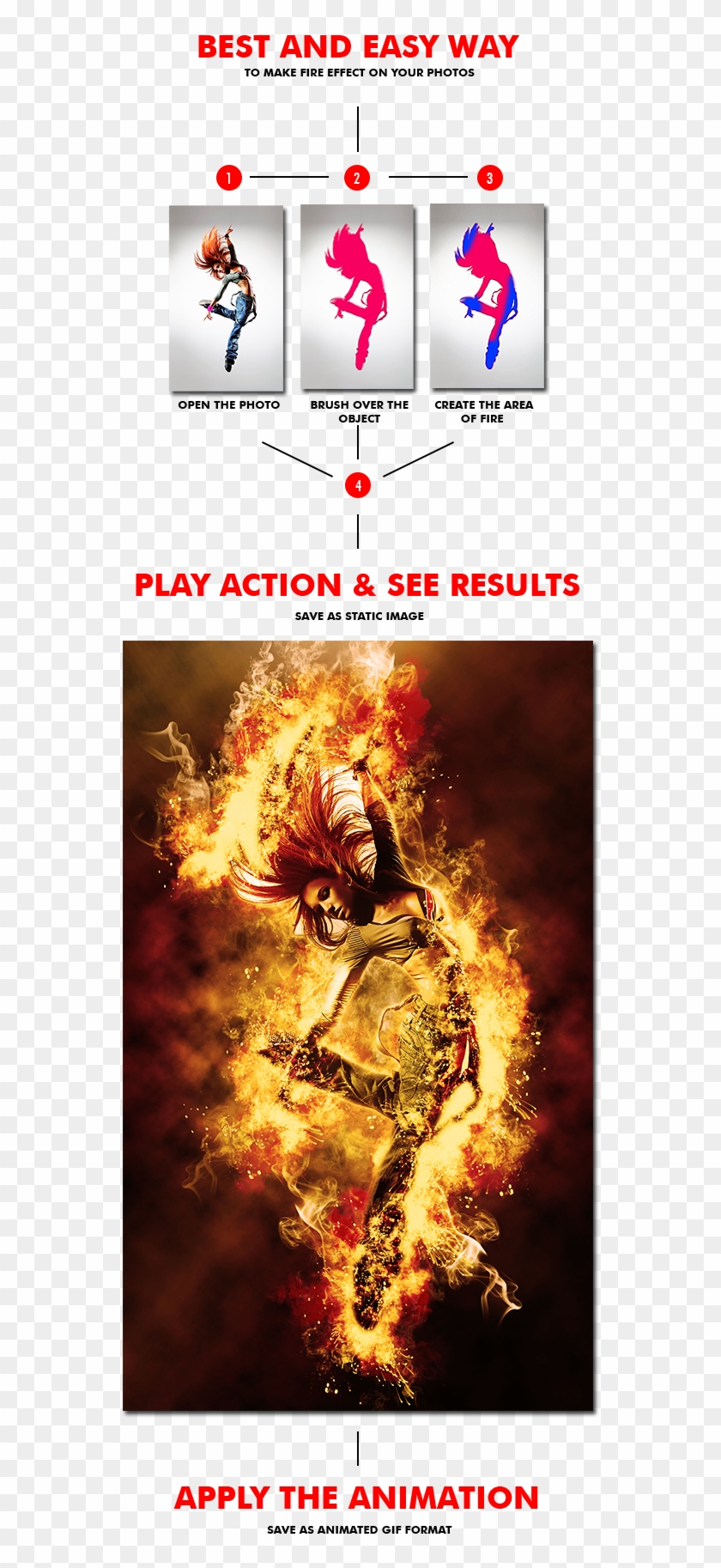 Gif Animated Fire Photoshop Action - Poster Clipart