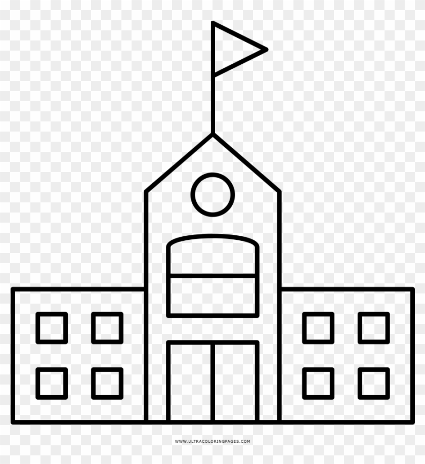 School Building Coloring Page - Line Art Clipart