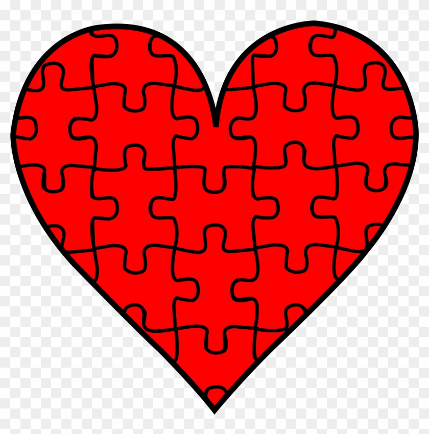 Red Heart With Puzzle Pieces - Puzzle Art Black And White Clipart