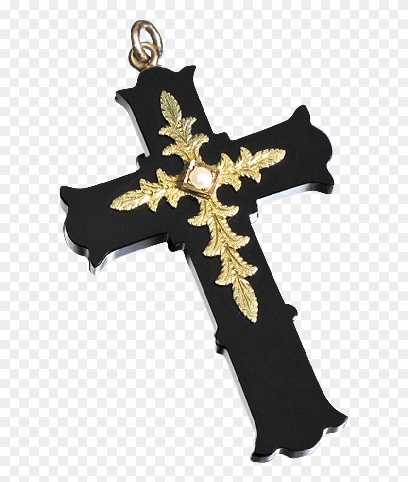 Victorian Onyx And 14k Gold Cross Pendant With Pearl - Cross Clipart
