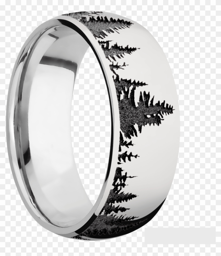 Men's Laser-carved Cobalt Tree Line - Titanium Ring Clipart