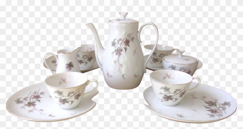 Vintage Purple And Gray Luncheon Set With Teapot Clipart