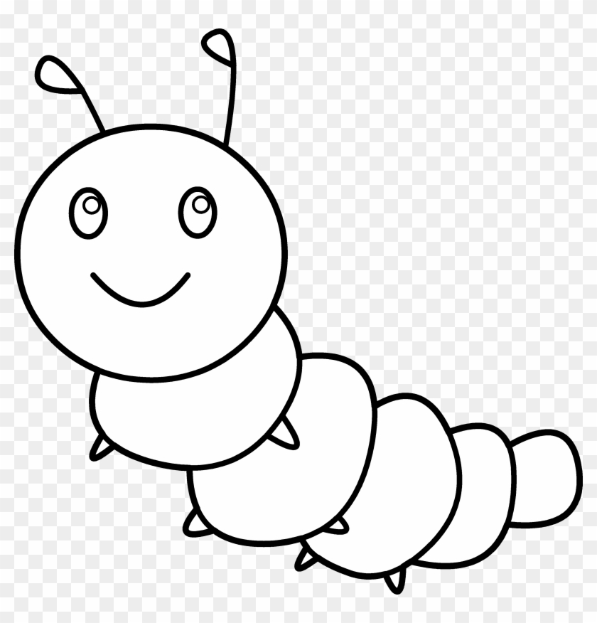 Happy Caterpillar Coloring Page - Butterfly Clip Art Drawing Black And White - Png Download