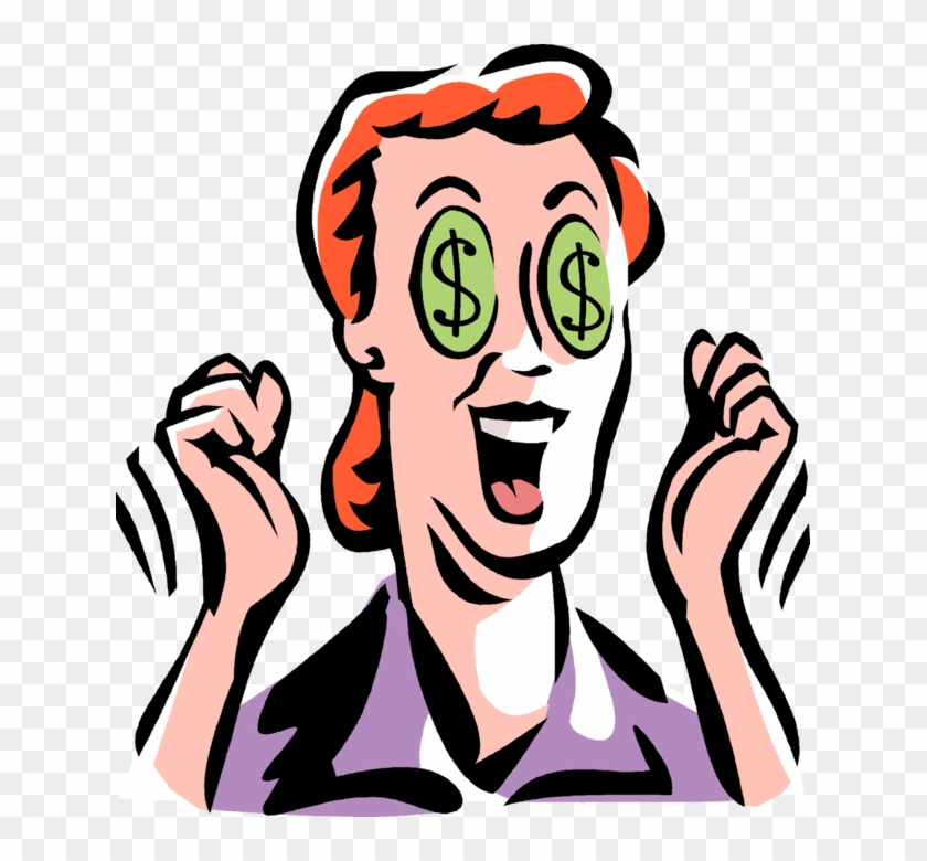 Vector Illustration Of Businesswoman With Cash Money - Person With Dollar Signs In Their Eyes Clipart