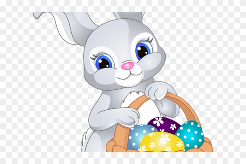 Easter Basket Bunny Clipart Bunny Holding - Easter Bunny With Basket - Png Download