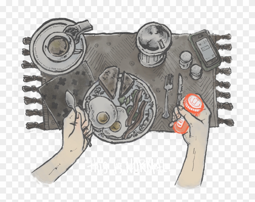 Illustration Of A Person Eating Breakfast And Holding - Illustration Clipart