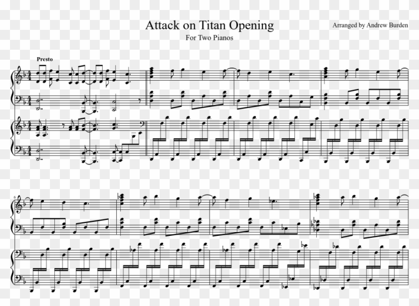 Attack On Titan Opening Sheet Music Composed By Arranged - Sheet Music Clipart #954212