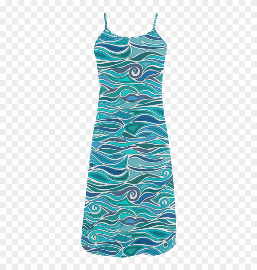 Ocean Waves Blue Abstract Doodle By Artformdesigns - Day Dress Clipart