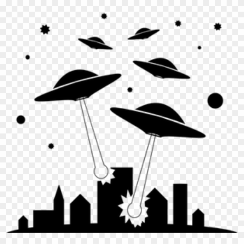 Ovnis Extraterrestrial City Silhouette Black Ftesticker - Invasion Clipart - Png Download
