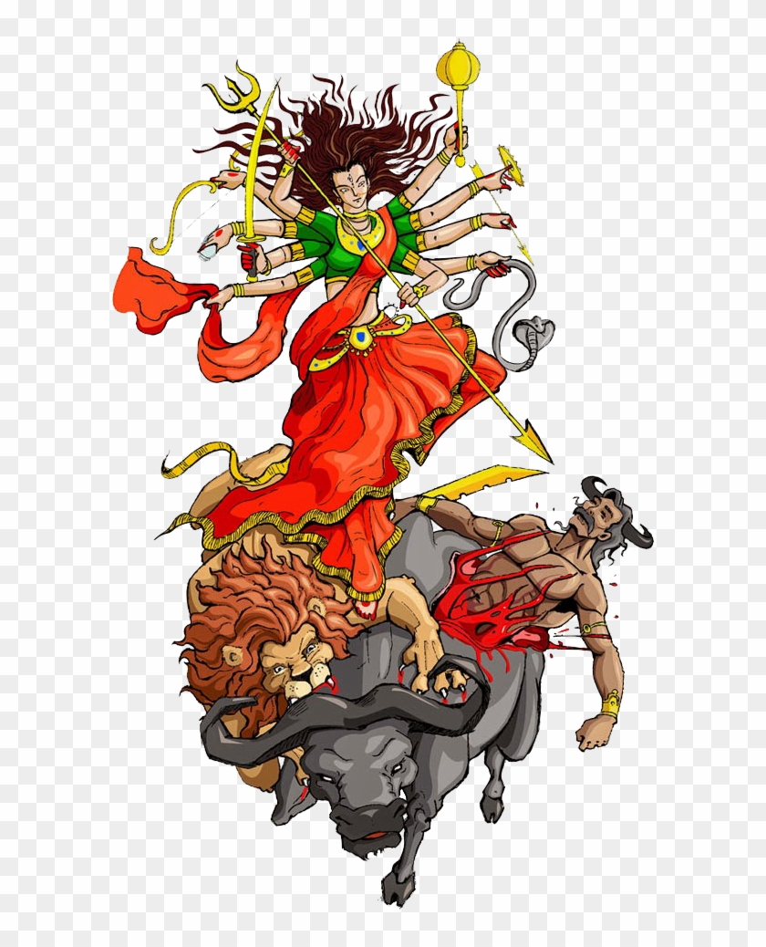 Navratri Png Image - Durga Killing Mahishasura Drawing Clipart