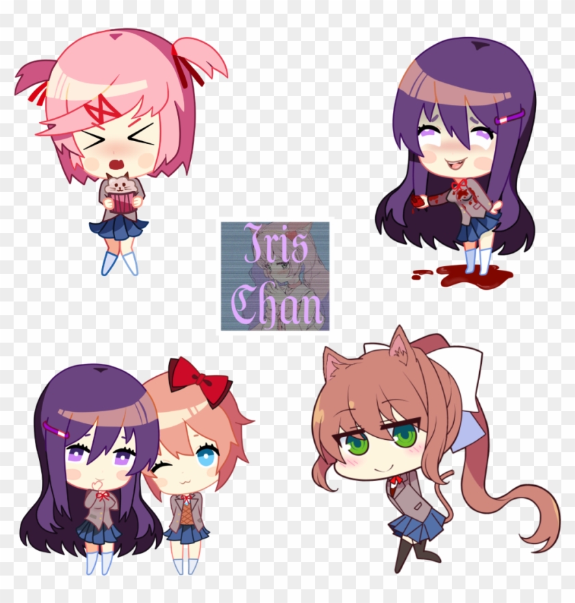 Ddlc Chibi Anime Monica Monika Yuri Sayori Natsuki - Doki Doki Yuri Stickers Clipart #965552