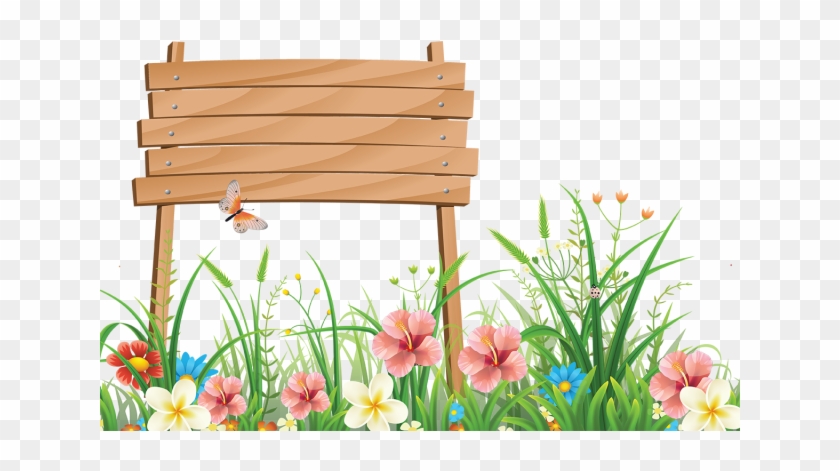 Spring Flower With Grass Art Background 04 Eps File - Sign Board Clipart
