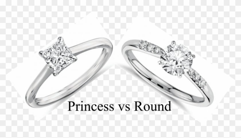 Princess Vs Round Shape Diamond Side By Side - Diamond And Sapphire Engagement Rings Clipart
