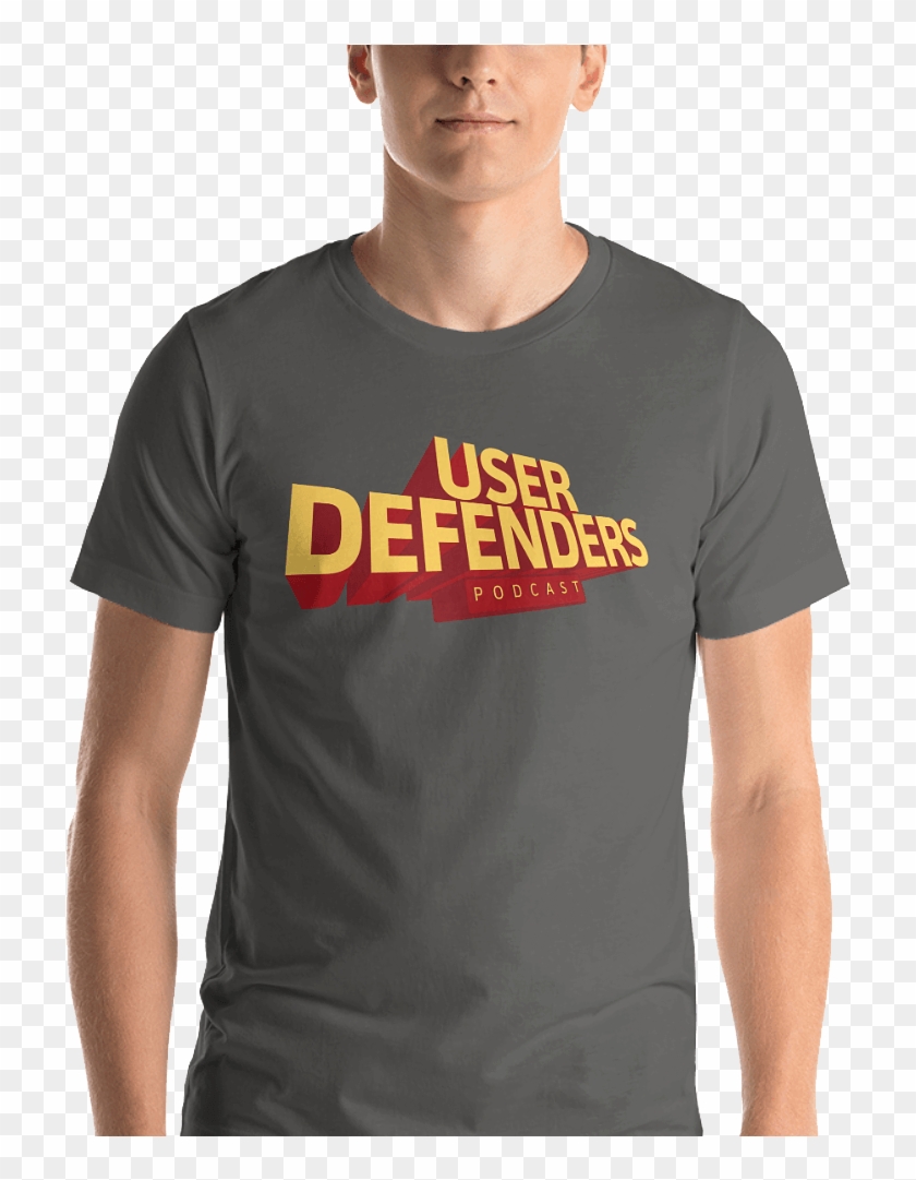 User Defenders Podcast Logo Tee Model Charcoal - Modeling T Shirt Png Clipart