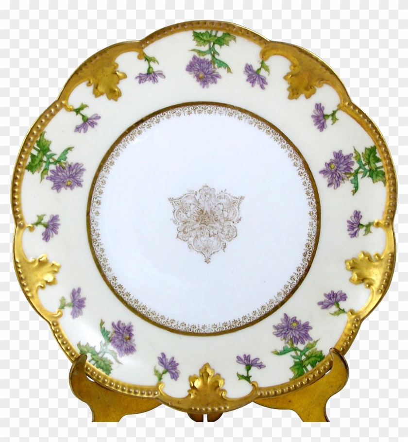 Antique Limoges Plate Tray Purple Flowers On Pale Yellow Clipart #972263