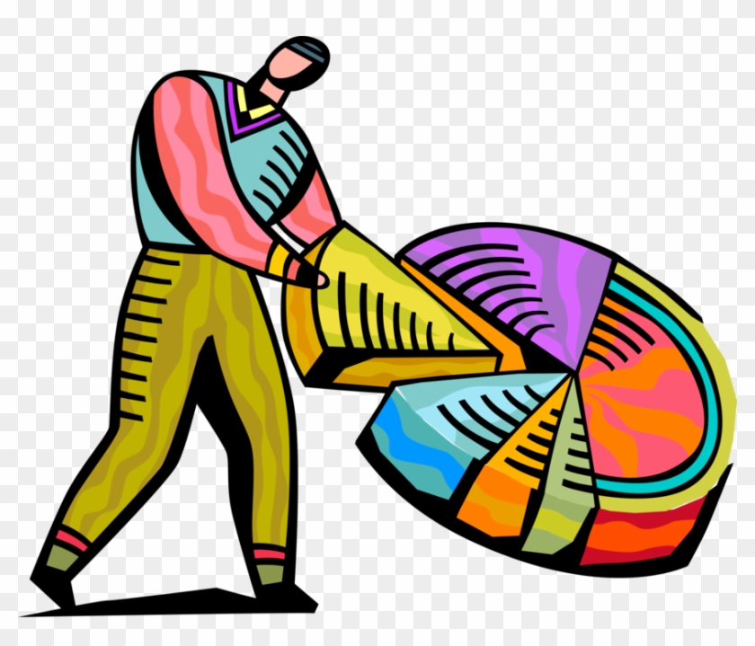 Vector Illustration Of Businessman Takes Slice Of Pie Clipart