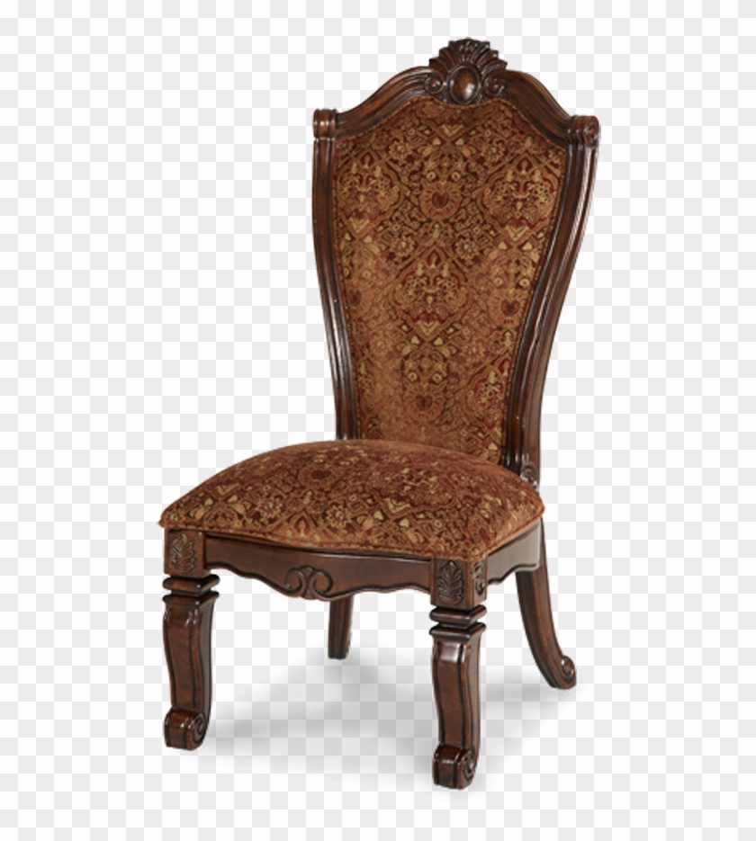 Set Of 2 Walnut Carved Wood Frame Brown Patterned Fabric - Dining Room Clipart #979179