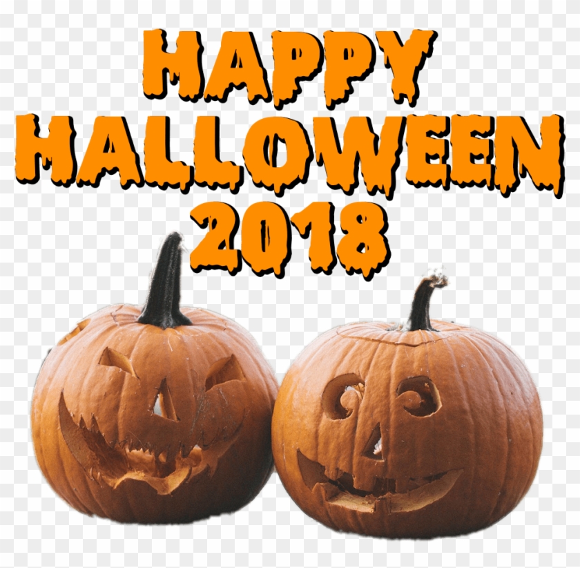 Download Two Pumpkins Happy Halloween 2018 Transparent - Jack-o'-lantern Clipart #982366
