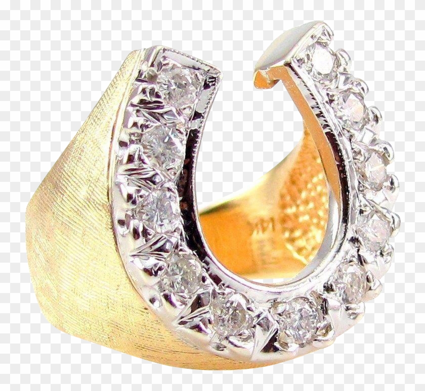 Vintage Two Tone Textured Men's Diamond Horseshoe Ring Clipart #988385