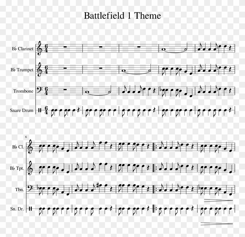 Battlefield 1 Theme Sheet Music For Clarinet, Trumpet, - Pendulum Witchcraft Sheet Music Clipart