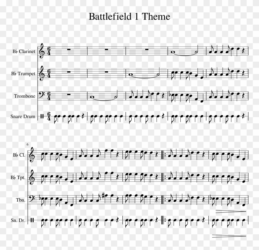 Battlefield 1 Theme Sheet Music For Clarinet, Trumpet, - Pendulum Witchcraft Sheet Music Clipart #997650
